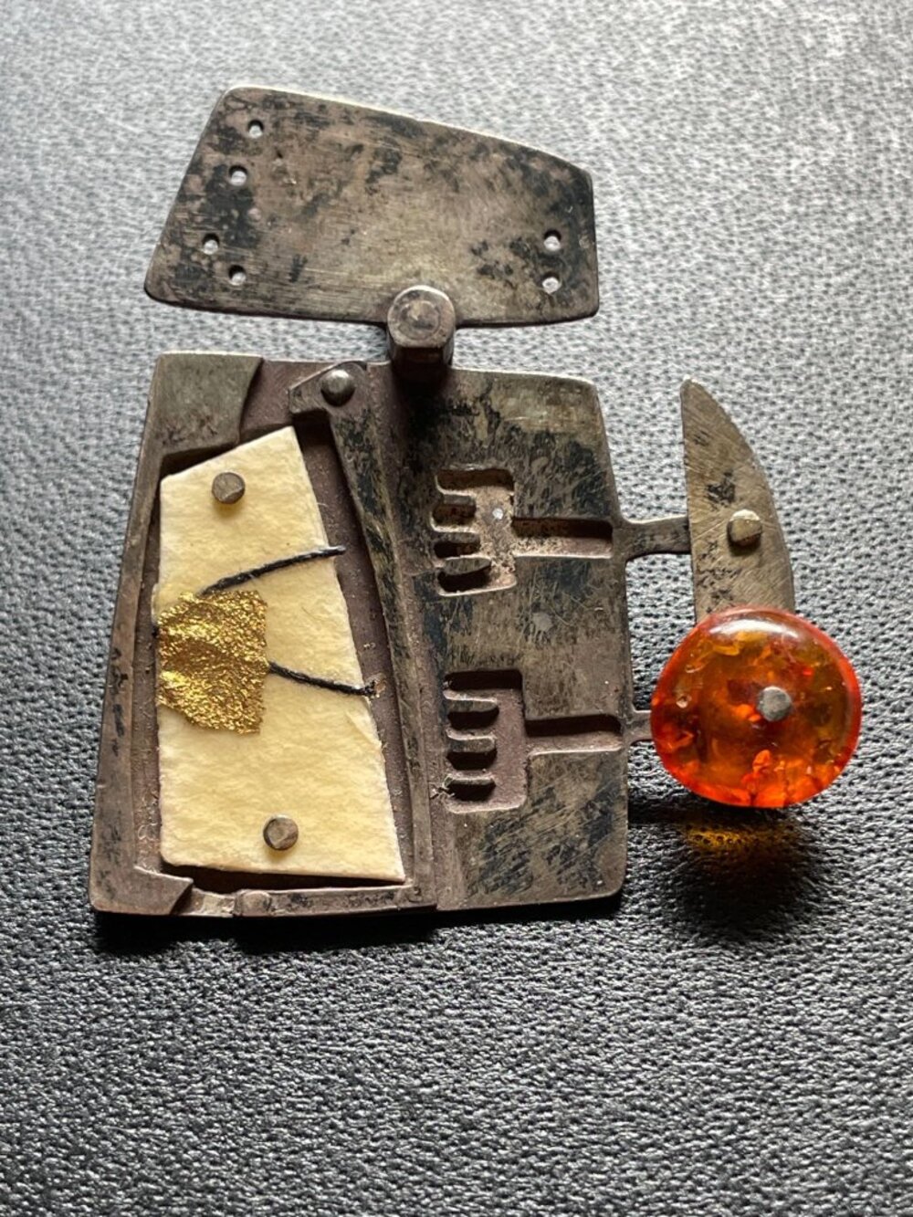 Vintage Jorma Laine Finland Modernist Single Earring Pendant Conversion Amber